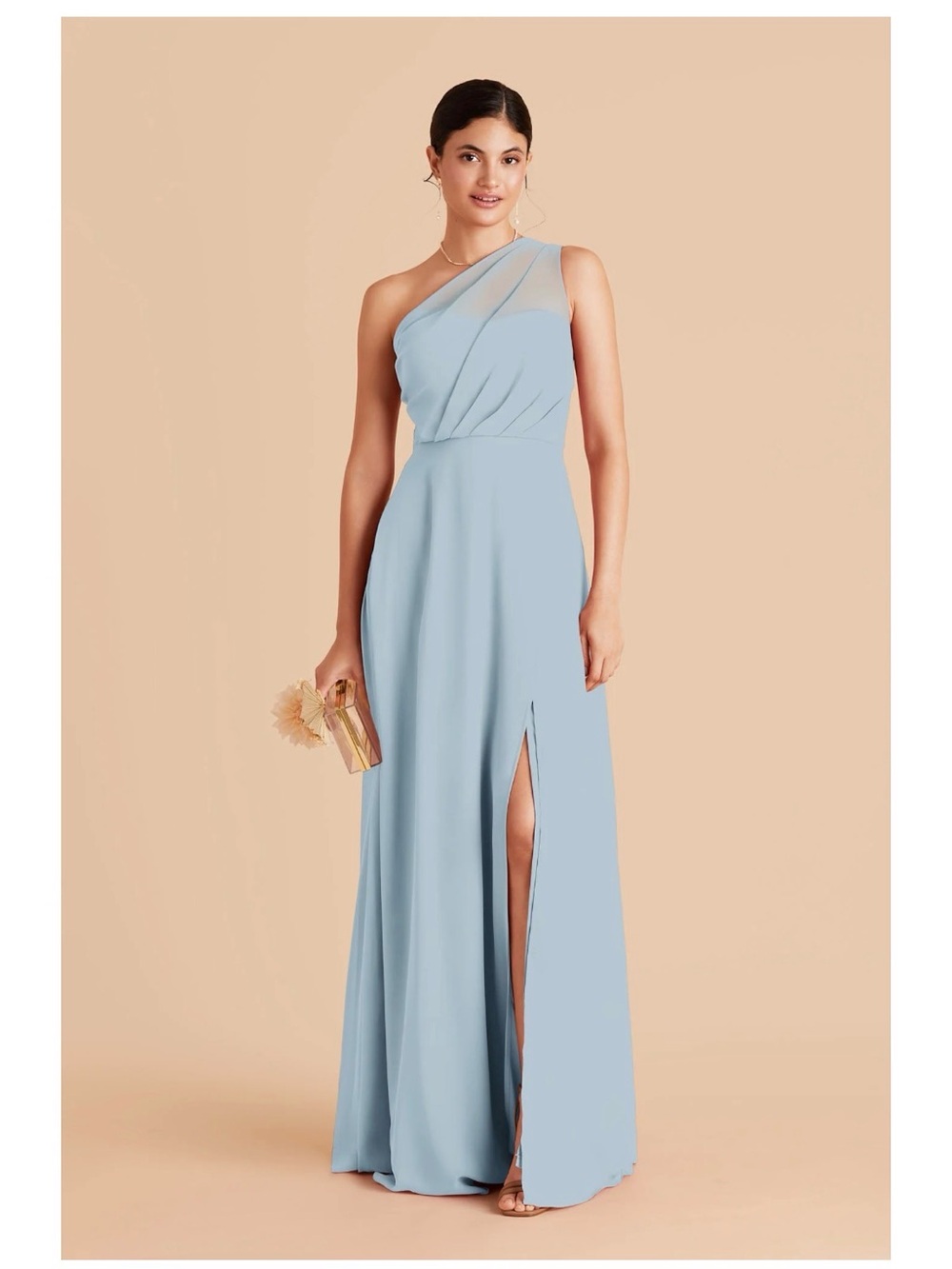 David's Bridal One-Shoulder Sky Blue Formal Gown